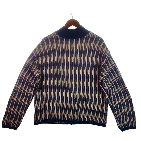 Vans Women's Alta Chunky Knit Cardigan Vertical Stripe Blue Green Pink M/L EUC - Picture 4 of 16